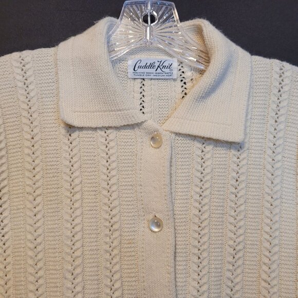Vintage Cardigan Sweater Cuddle Knit 1970s Retro Cream Off White Size Sm Med - Picture 7 of 9